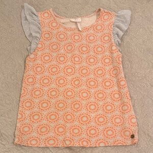 Matilda Jane Orange Floral Kids Blouse with Gray Ruffled Sleeves